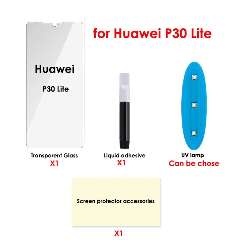 for P30 Lite Akcoo mate 20 стекло Полный Клей для huawei mate 20 pro защита экрана УФ клей для mate 30 Pro закаленное стекло P30 Pro пленка для экрана - Color: for P30 Lite