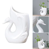 creative planter decorative ceramics goose swan shaped flower pot hydroponic plants pot pen holder for desk white vase