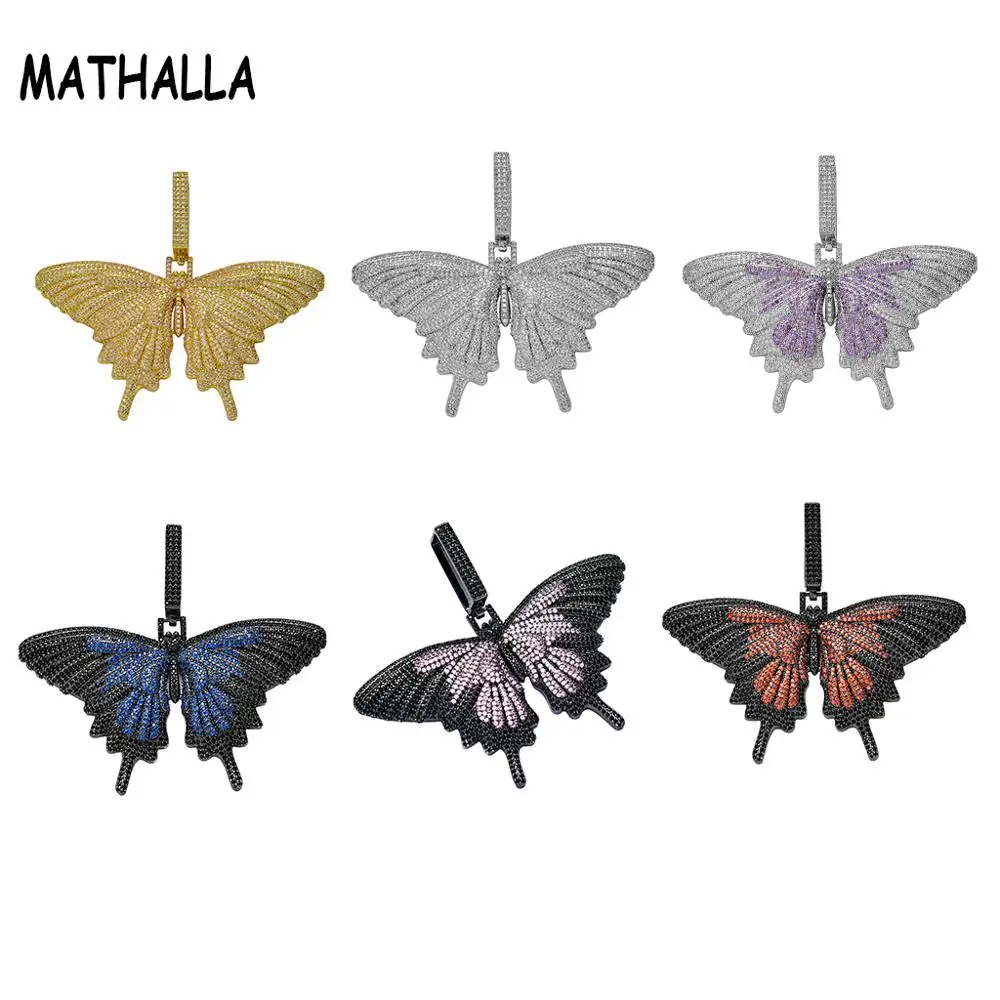 

MATHALLA Fashion Iced Out Multicolor Butterfly Pendant Necklaces Micro Pave AAA Cubic Zircon Charm Hip Hop Necklace for Gifts