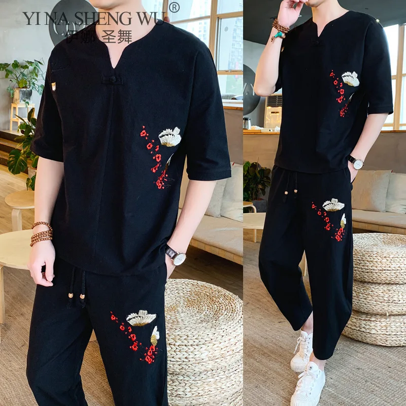 Кимоно в японском Мужская рубашка с принтом и короткими рукавами футболки одежда