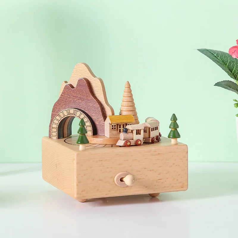 

Train Wooden Music Box Valentine's Day music box girl children's birthday gift Christmas craft gift ornament wood horse home