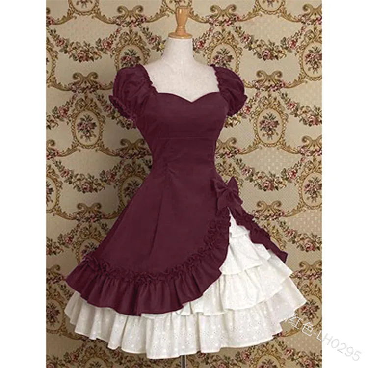 Женское летнее платье с квадратным вырезом коротким рукавом-фонариком и бантом |