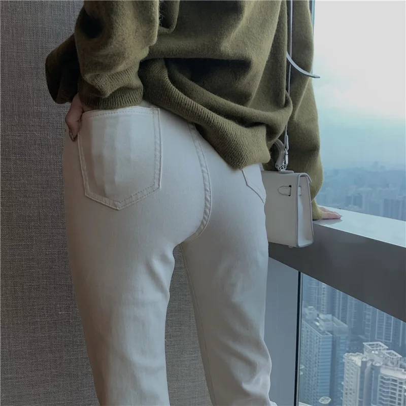 

Women Jeans Ankle Length Solid Denim Straight Slim Females Leisure Chic Trendy Elegant All-match High Waist Street Korean Style