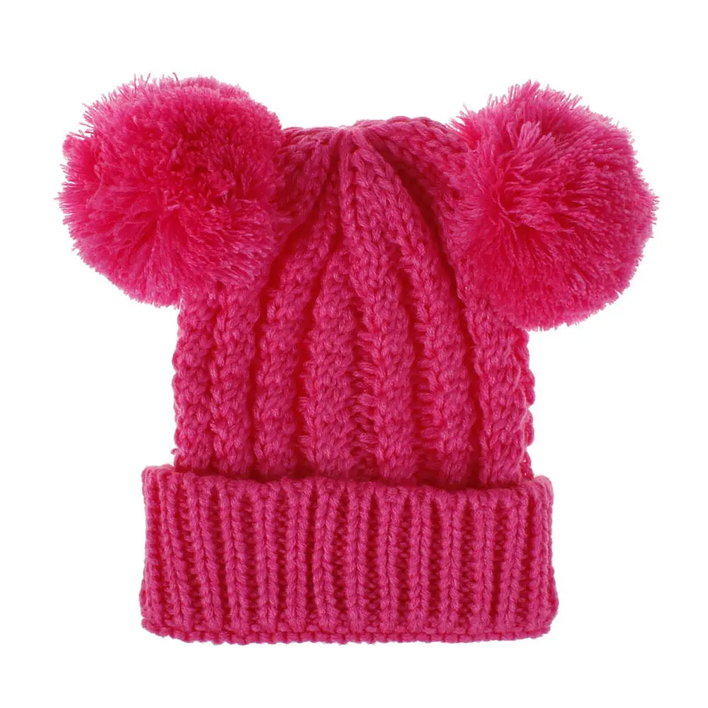 6 Hot pink Теплые зимние трикотажные изделия для мальчиков и девочек, детская вязаная шапочка с помпонами, Зимние трикотажные шапки, однотонная теплая Милая шапка H198D - Цвет: 6 Hot pink