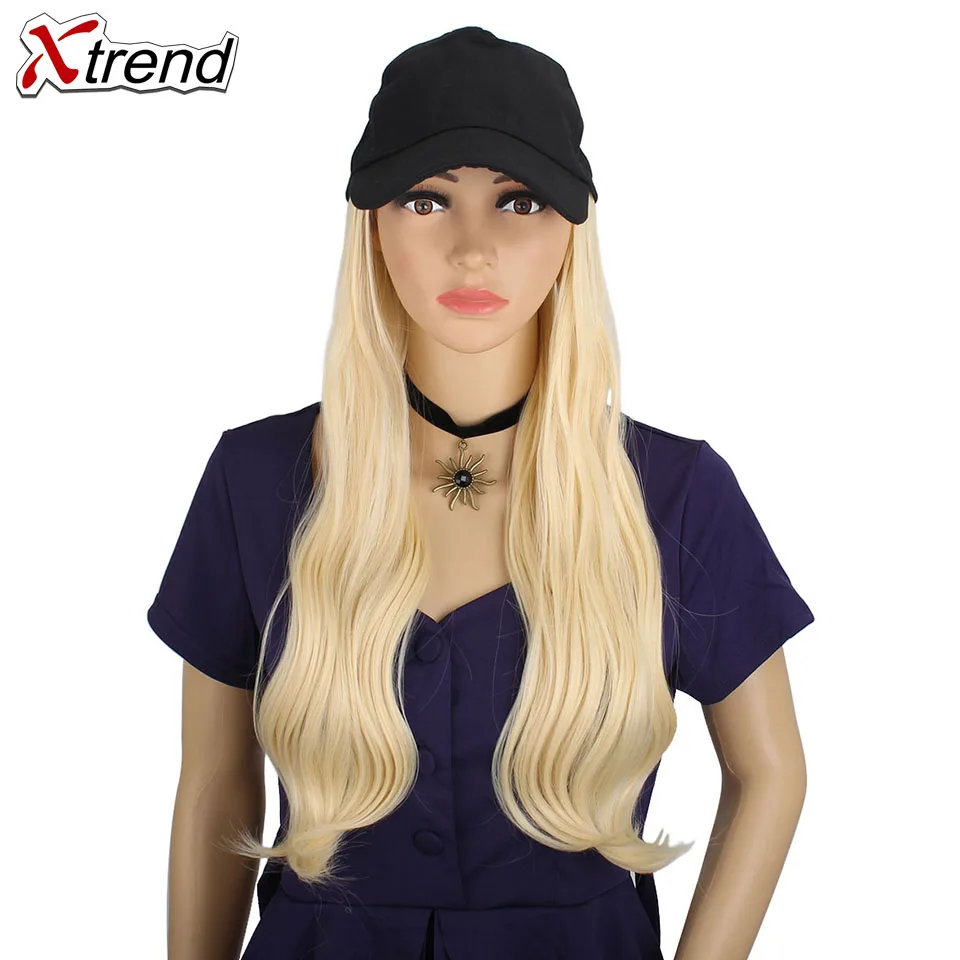 Xtrend Baseball Hat With Wavy Hair Extensions cap with hair for sassy sporty girl Long Synthetic extension