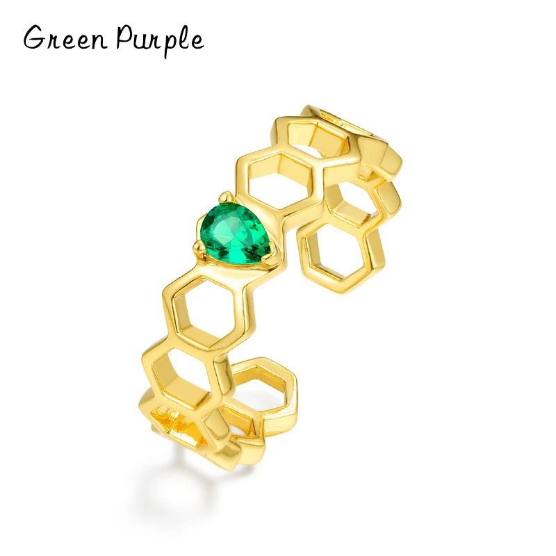 

Green Purple Solid 925 Sterling Silver Ring For Women Green Zircon Real 18K Gold Plated Adjustable Wedding Party Fine Jewelry