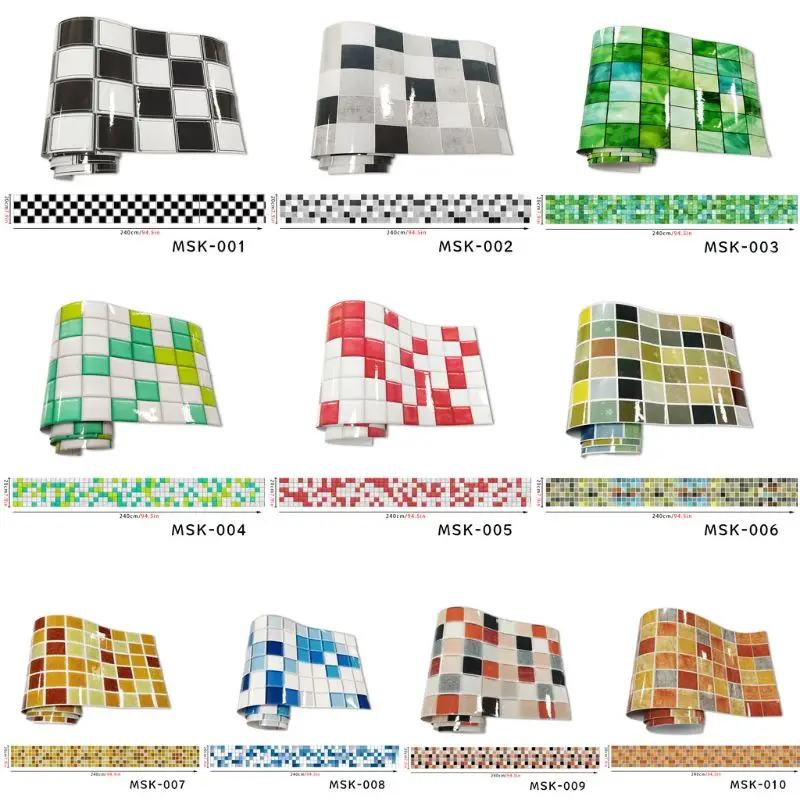 Виниловые водостойкие наклейки для плитки в ванную комнату 20x240 см | Дом и сад