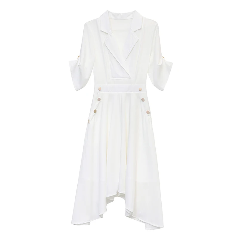 

Uulutonica Summer Women Elegant Fashion A-line Solid Pockets Knee-length Empire V-neck Chiffon Dress