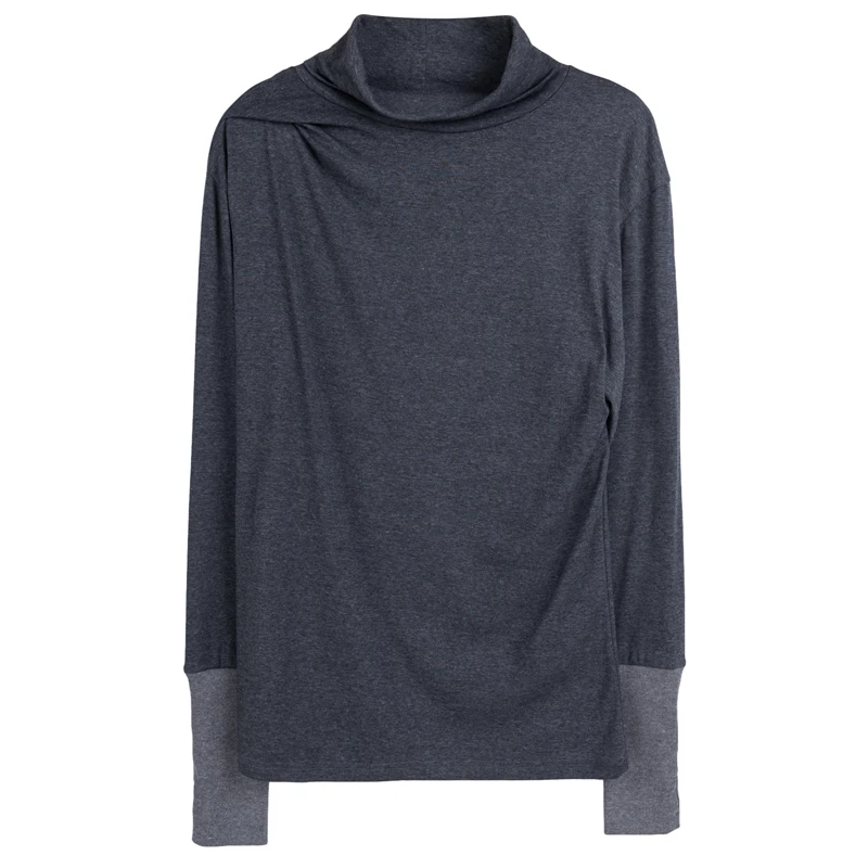 Autumn and winter bottoming shirt personality Turtleneck collar men's long sleeves with gloves T-shirt high slim | Мужская одежда