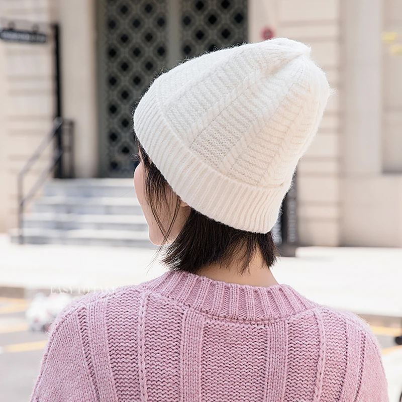 VISROVER 7 цветов кашемировая шапка в полоску зимняя для женщин вязаная Skullies Beanies