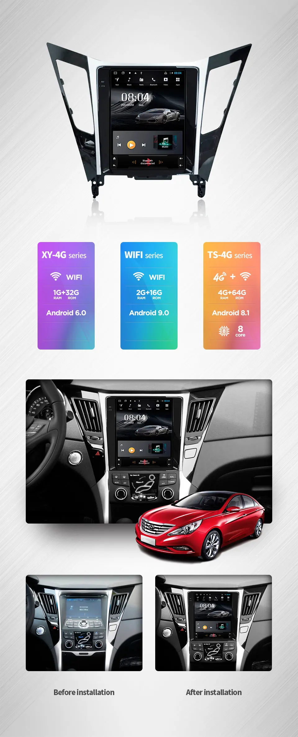 Android 9,0 2G ram Автомобильный gps Мультимедиа Стерео радиоплеер для vertical Da sonata 8 поколения вертикальный плеер навигационная система