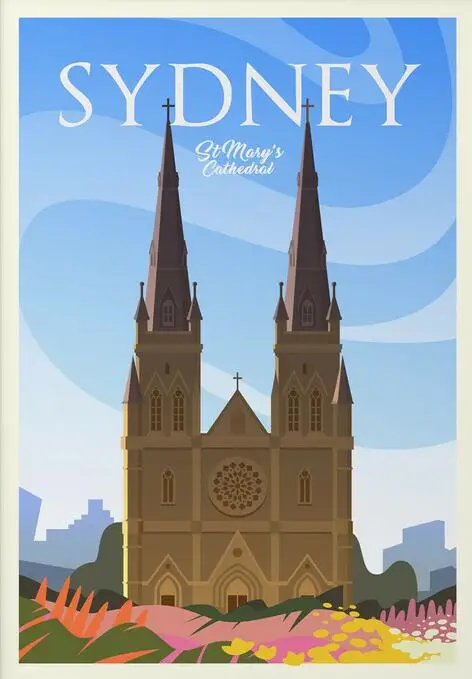 Шелковый постер в стиле ретро с изображением сиднейского собора Марии Австралии