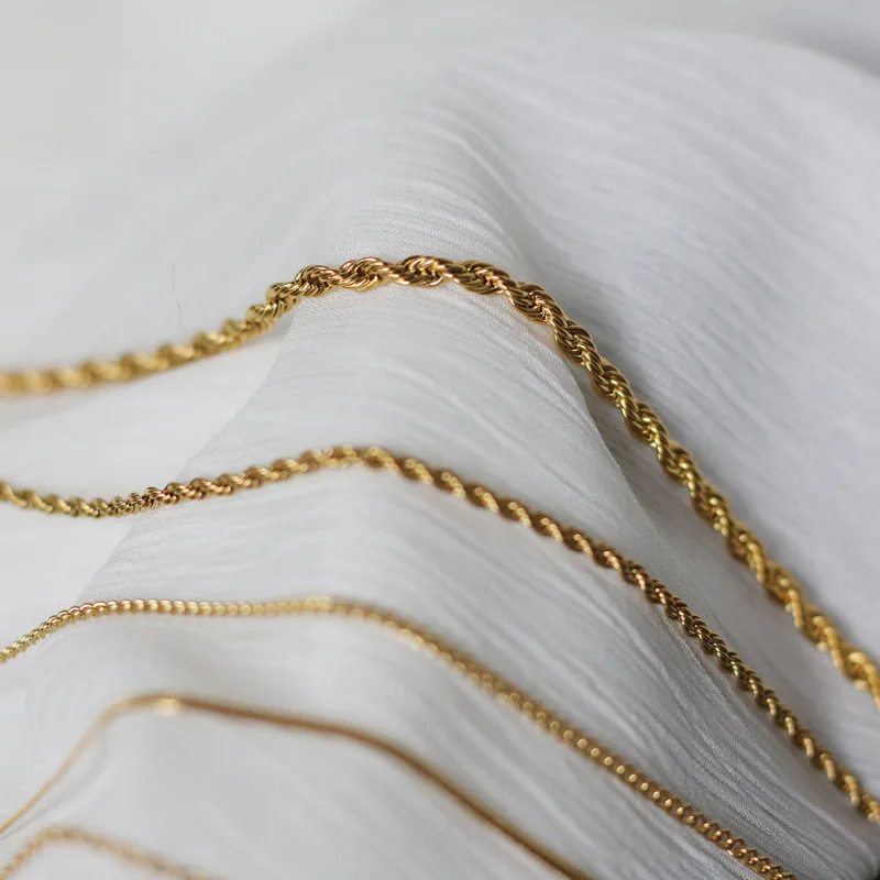 

Shiny Thin Gold Color Stainless Steel Snake Twisted Beaded O Shape Chain Choker Necklace Jewelry