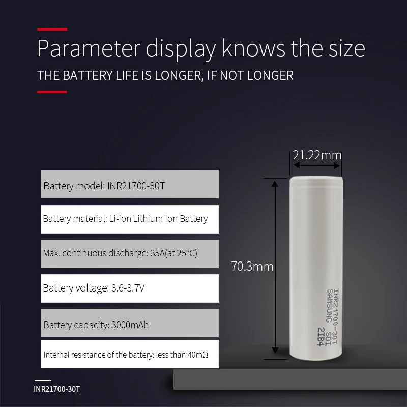 INR21700-30T 30T 21700 3000mah 35A 3,7 V аккумуляторная батарея с плоским верхом PK NCR21700A для samsung