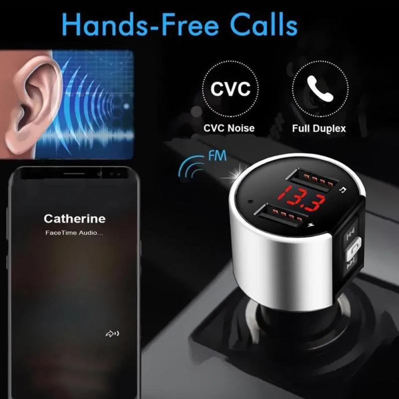 

Bluetooth FM Transmitter Audio Aux Modulator Dual USB Fast Car Charger Bluetooth Handsfree Calling Car Kit Car Radio MP3 Player
