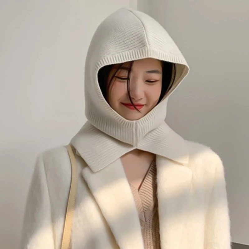 

Korea Ins Popular Beanies Hat Neck Bib One Balaclava Knitted Hat Women Warm Fashion Autumn Winter Ear Protection Caps