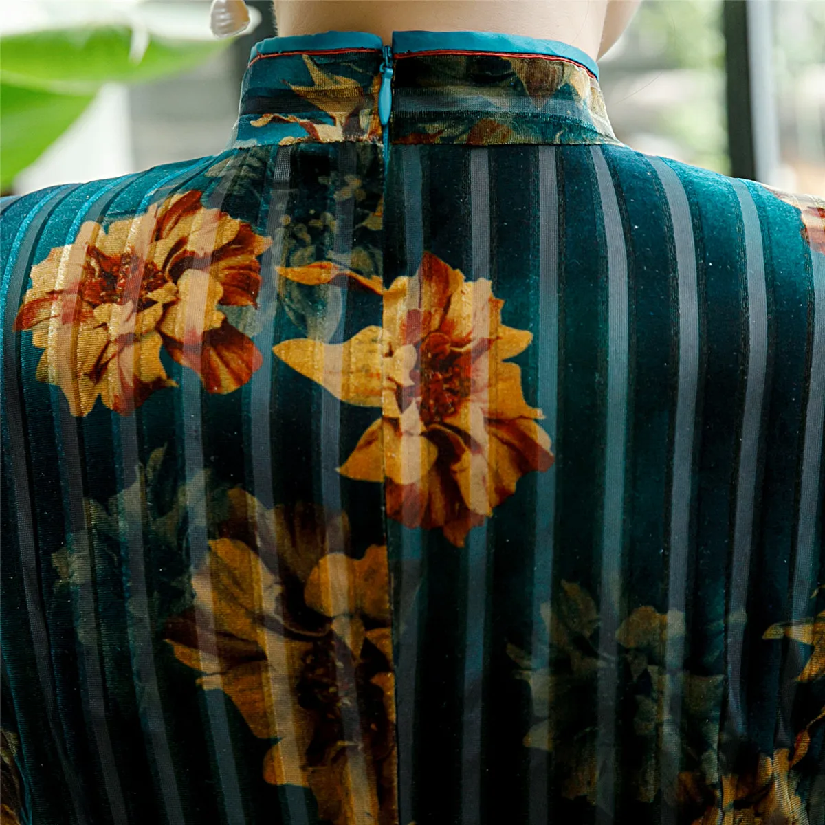 Шанхай история велюр Cheongsam по колено китайское платье Ципао традиционное платье зеленый