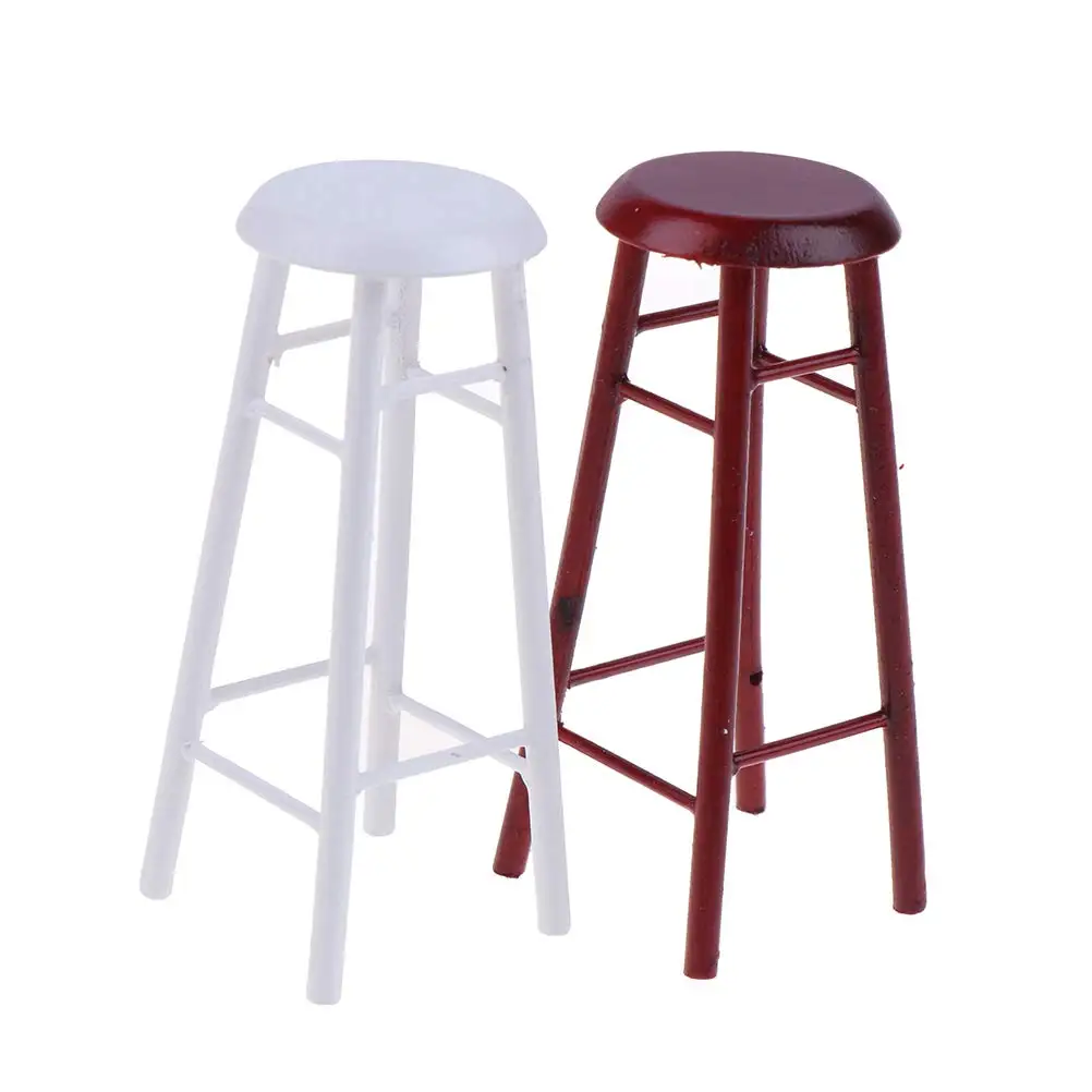 

2Pcs Wooden High Stool Dollhouse Miniature Bar Stool Model Decorations