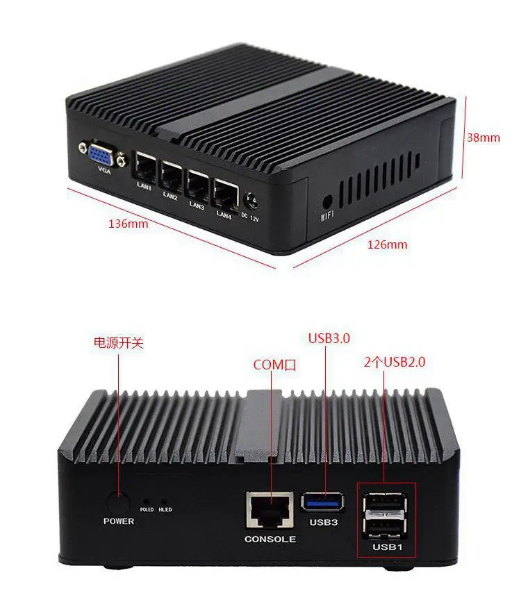 Безвентиляторный Pfsense мини ПК Linux J1900 четырехъядерный Nano Itx 4 * Intel 82583v Gigabit RJ45 Lan