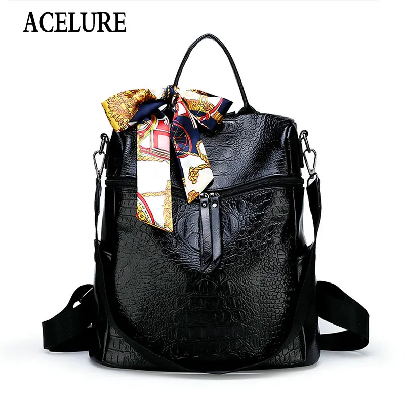 

ACELURE Crocodile Pattern Fashion Multifunctional Anti-theft Backpack All-match Casual Soft PU Leather School Bags Drop Shipping