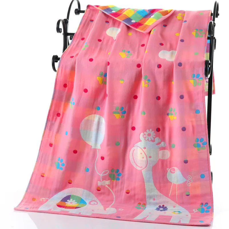 

Bath Towel Cotton Three-Layer Gauze Cartoon Bath Towel for Children No Lint No Fading Gauze Cotton Baby Bath Towel