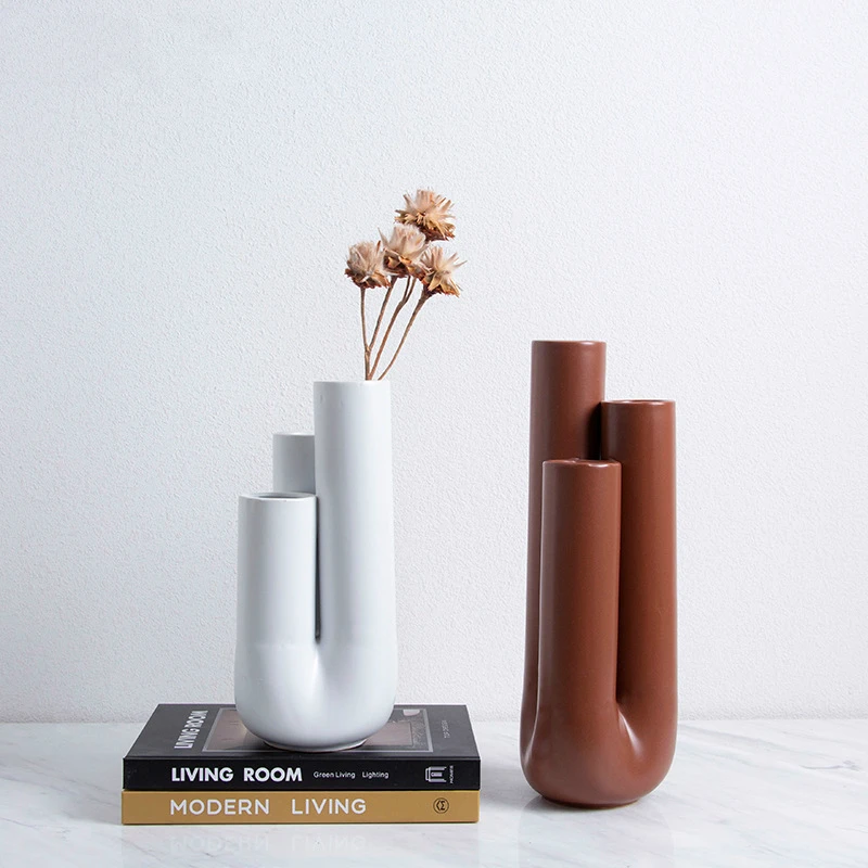 

Simple abstract creative ceramic tube vase living room flower arrangement fashion home model room soft decoration handicraft