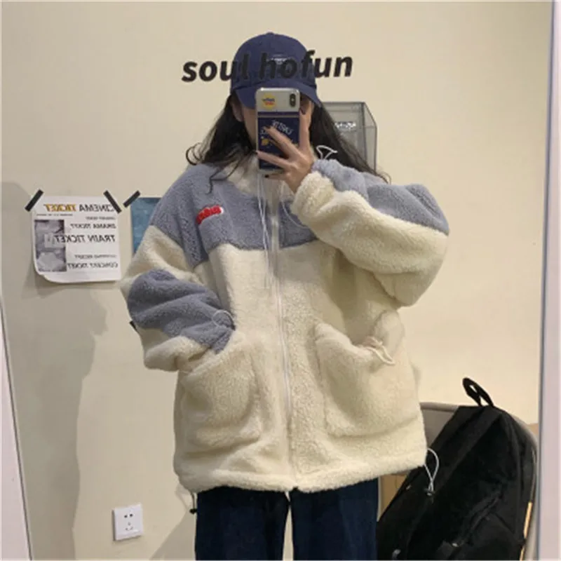 

Imitation lamb wool plus velvet padded coat 2020 Winter new Women Parka college style cute Cotton jacket female M144