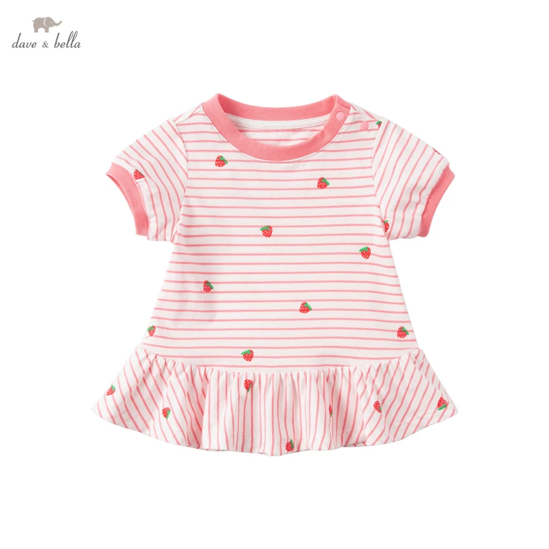 

DBM17789 dave bella summer baby girls cute striped cartoon T-shirt children tops girl kids fashion tees