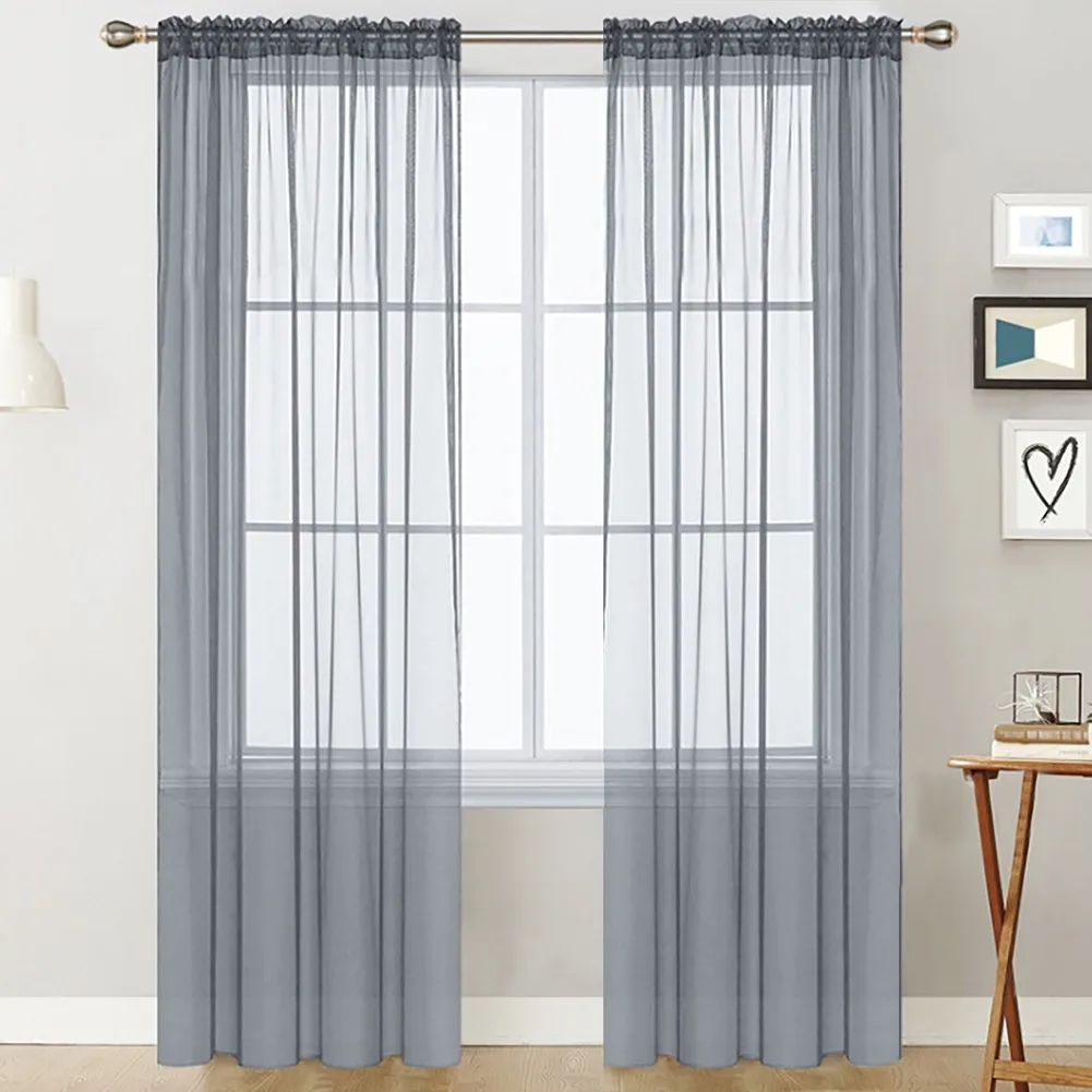 

Gauze Curtain Gauze Curtain Semi Shading Window Screen Transparent Screen Threading Rod 2-piece Package Multifunctional Curtain