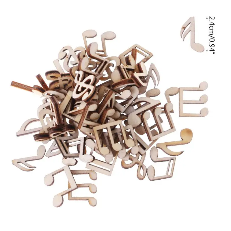 

100pcs Cut Wood Music Note Embellishment Wooden Shape Craft Wedding Decor