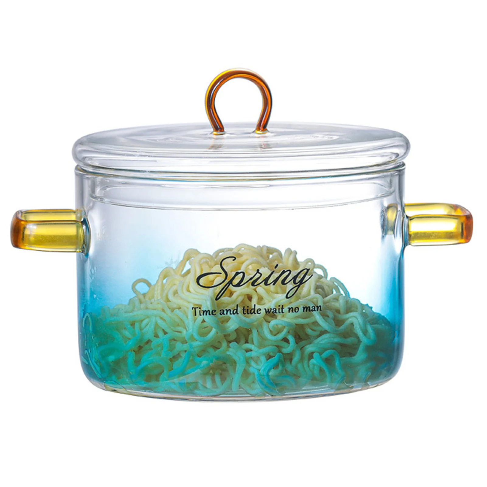Household Gradient Color Glass Soup Pot With Cover Kitchen Heat-resistant Noodle Porridge Pot Glass Casserole Salad Milk Bowl