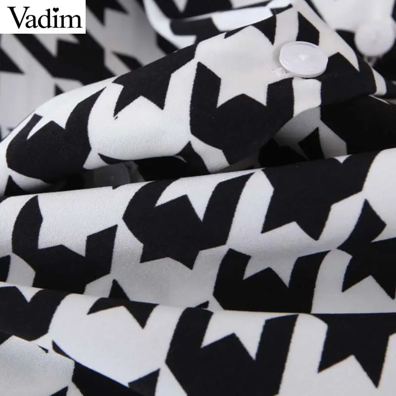 Женское элегантное платье vadim Houndstooth Клетчатая блузка с отложным воротником и