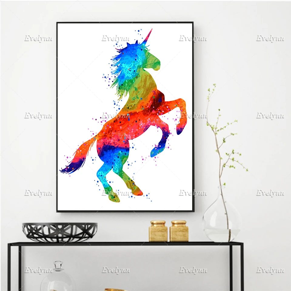 

Nordic Watercolor Horse Wall Art Canvas Painting Hd Print Modular Pictures for Living Room Floating Frame Home Decoration Modern
