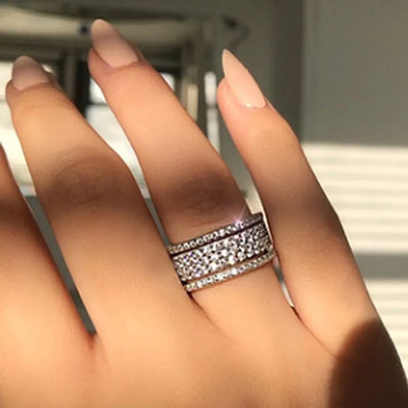 Творческая личность тренд инкрустированные циркон три ряда колесо кольцо