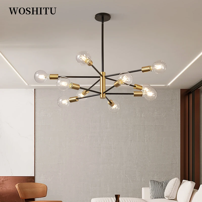 Nordic Pendant Lamp Black Chandeliers for Living Room Bedroom Ceiling Decor Iron Art Match Variety of Bulbs Home Indoor Lighting