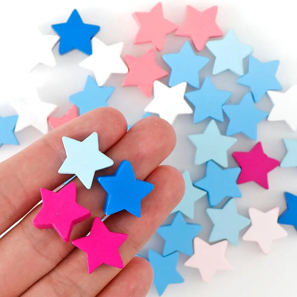 Деревянные бусины в форме сердца 25 шт./компл. смешанные цвета звездочки