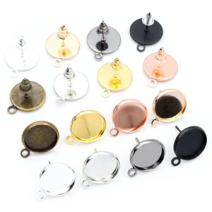 12 мм 30 шт Родиевые Brone Позолоченные сережки из нержавеющей стали с серебряным покрытием (с заглушкой) основание, подходит для стеклянных кабошонов 12 мм