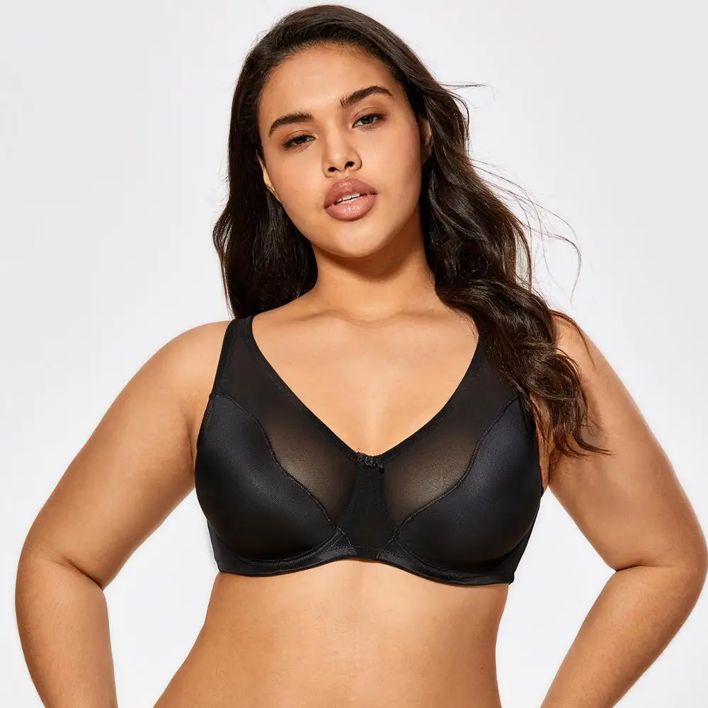 Для женщин полный охват v образным вырезом Ulined прозрачный кружевной бюстгальтер