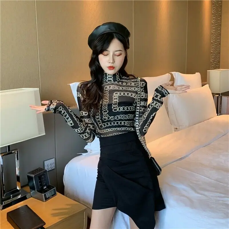 Женская сексуальная рубашка с длинным рукавом сетчатые повседневные топы