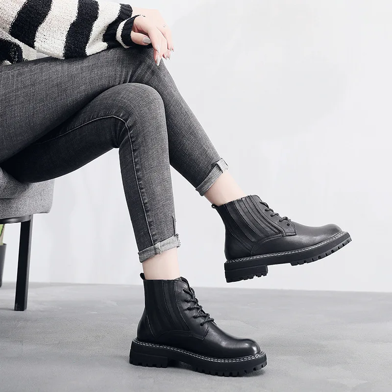Jual Sepatu Bot Wanita Tabung Pendek Bagus Sepatu Bot Pergelangan Kaki Kulit Asli Sepatu Bot Chelsea Musim Gugur Bagus Sepatu Kasual Sepatu Bot Martin Retro Wanita