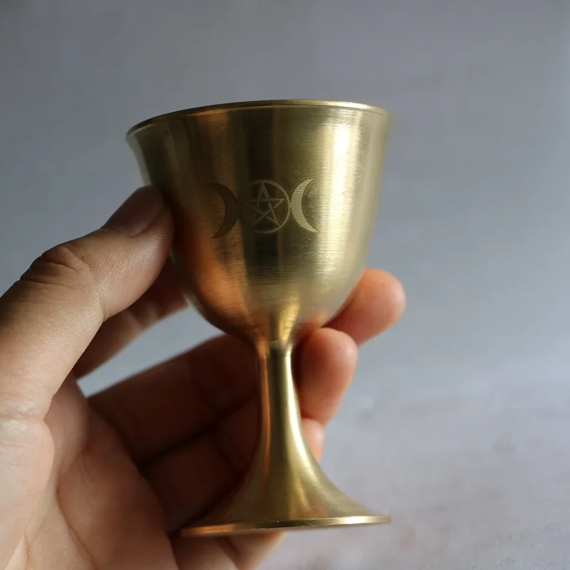 ritual cup tarot Pentagram altar goblet wicca Goldplate brass ceremony moon Divination Astrological tool altar prop board game