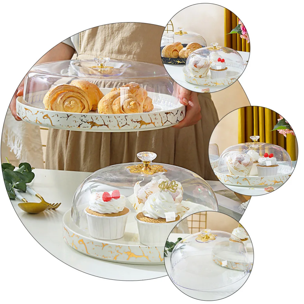 

1Pc Ceramic Cake Plate Dessert Fruit Platter with Transparent Lid (White)