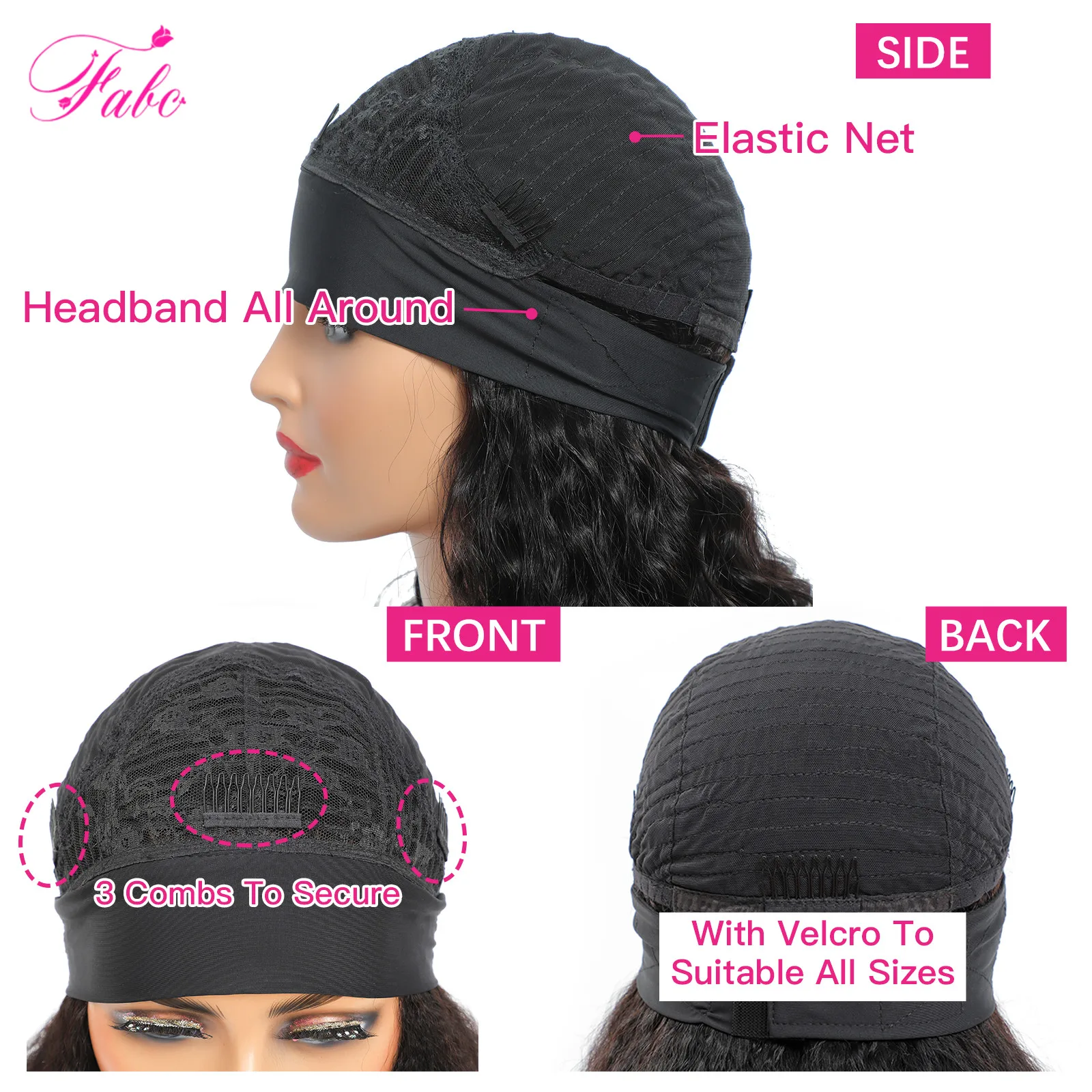 Fabc глубокая волна парик с головной повязкой парики из натуральных волос для