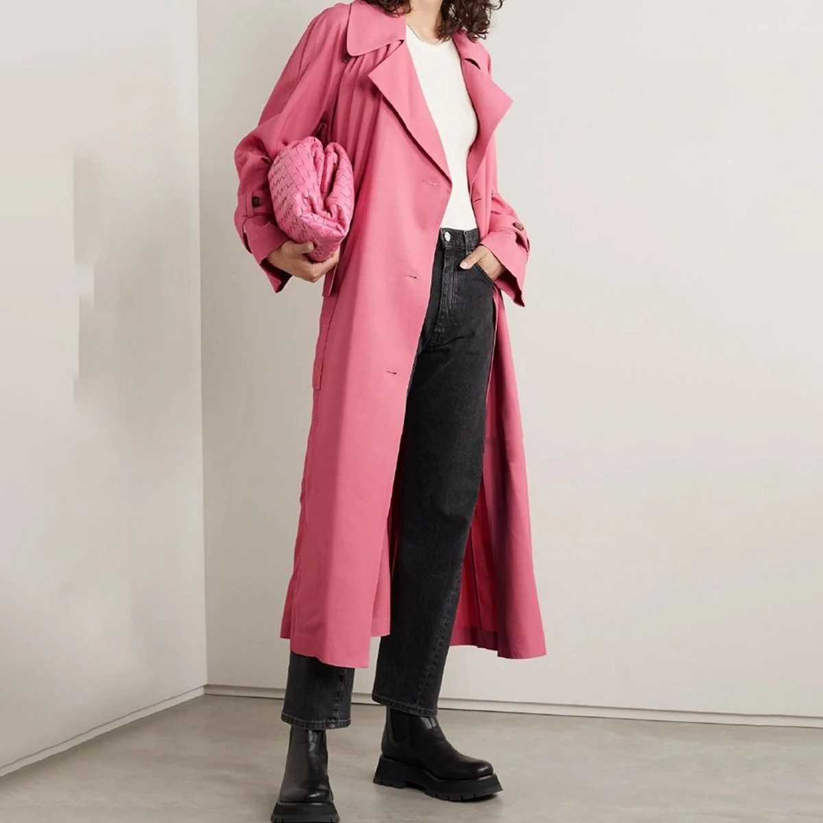 

Тренч Женский однотонный с поясом, однобортный шикарный Повседневный винтажный уличный жакет с отложным воротником, верхняя одежда, осень