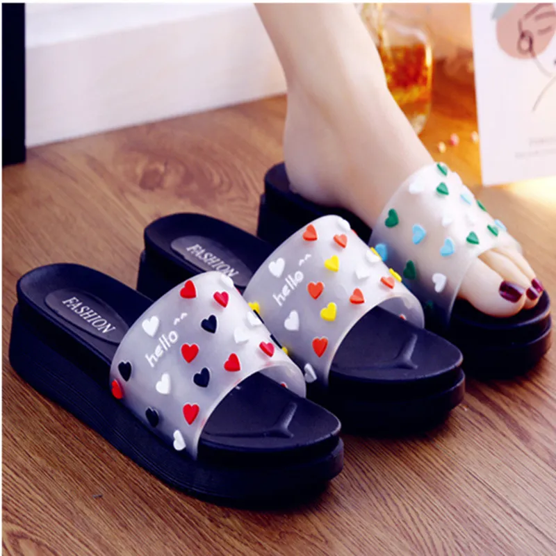 

2021 Summer New Style Outside Thick Bottom Sandy Beach Love Slides Fashion Casual Wedges Med (3cm-5cm) Shallow High Quality