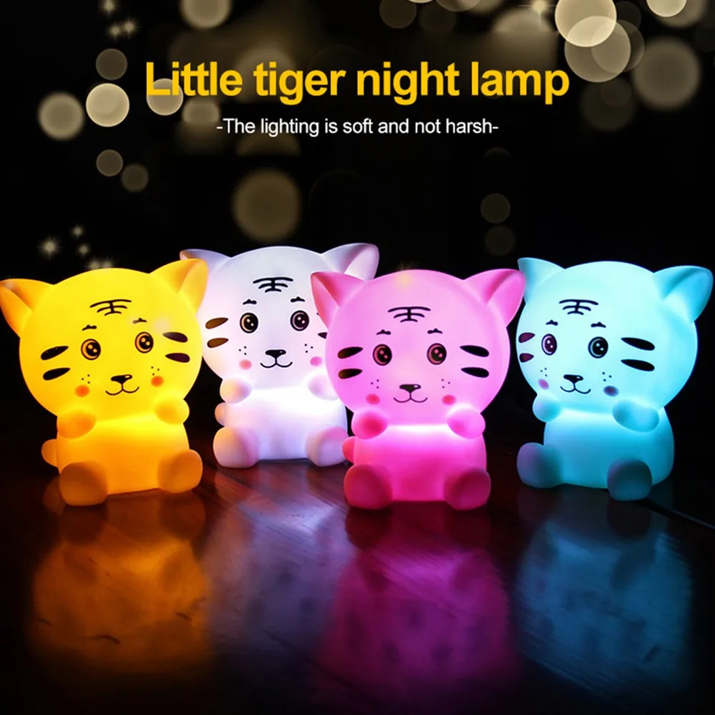 

4 Colors Tiger Night Light New Year Ornaments Colorful Bedroom Night Lights Lamp Powered By A Button Battery New Year Gift