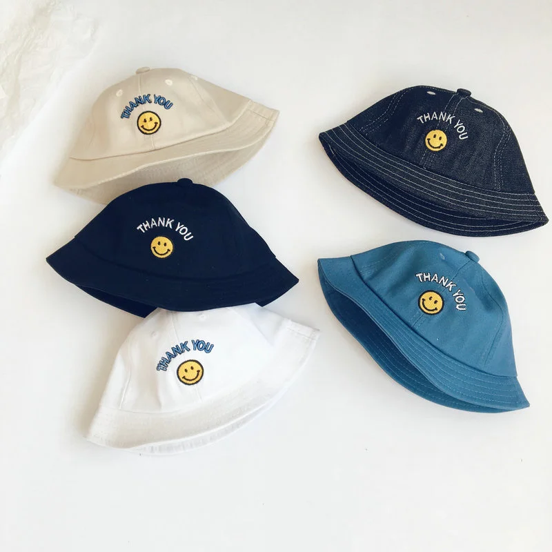 

2021 Summer New Fashion Style Kids Hat Fashion Letter Smile Dome Denim Sunhat Unisex Cap