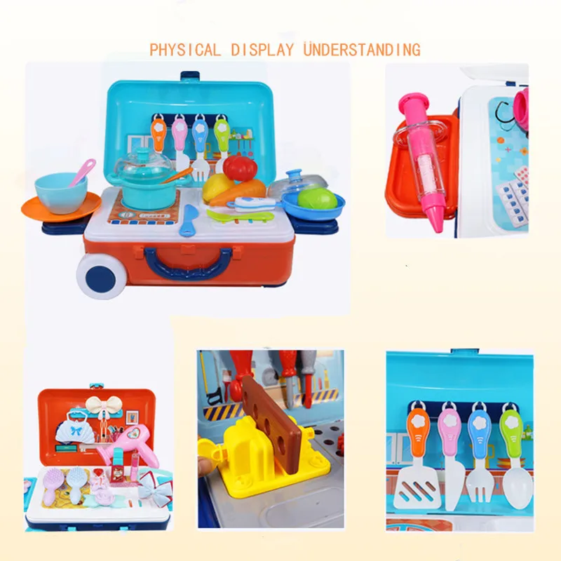 

Children Play House Toy Pretend Play Kitchen Toy Simulation Girl Beauty Portable Tools Trolley Medical Kit Mini Kitchen Set Toy