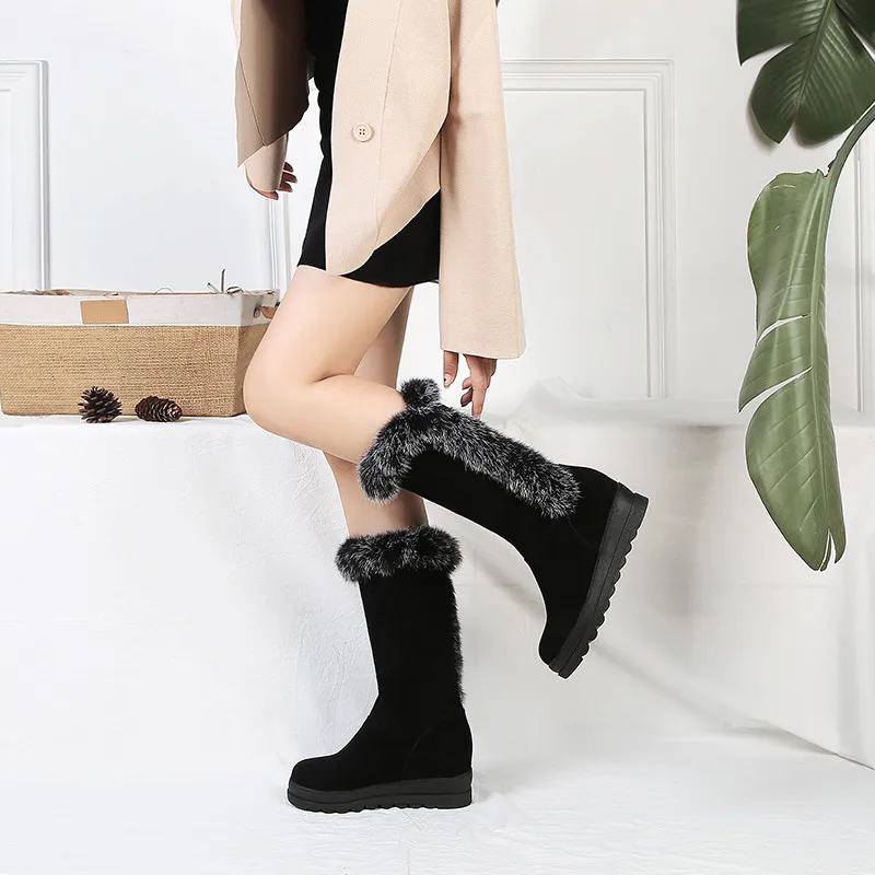 MEMUNIA/2020 г. Большие размеры 44 женские сапоги до середины икры зимние из флока на