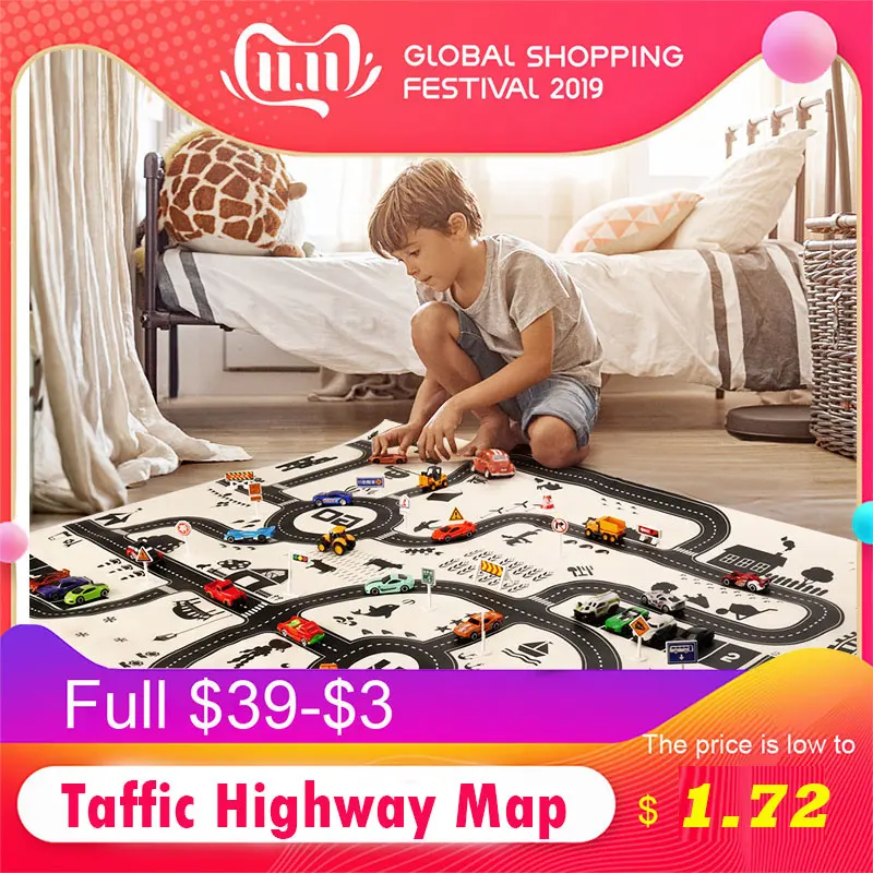 130*100 см автомобильный игровой коврик Taffic Highway Map детский портативный выдвижной